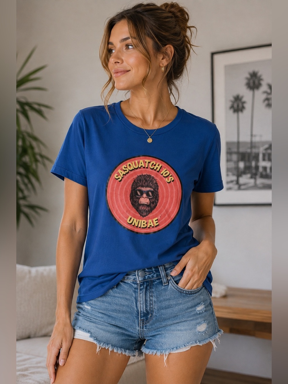The Authentic T-Shirt Company Unibae Sasquatch Blue Graphic Tee Size M Retro